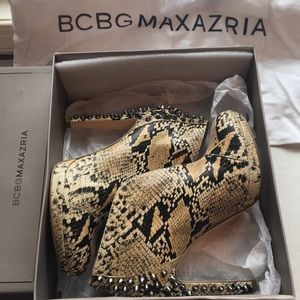 BCBG Daria snake embossed leather bootie